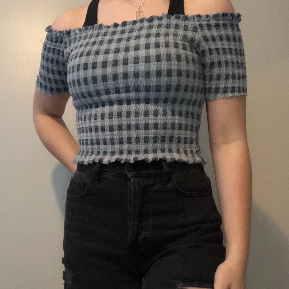 Off the shoulder plaid top
